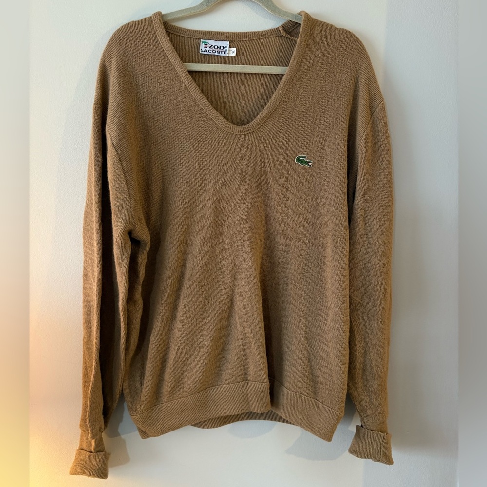 Vintage Izod Lacoste men's brown  tan v-neck sweater
